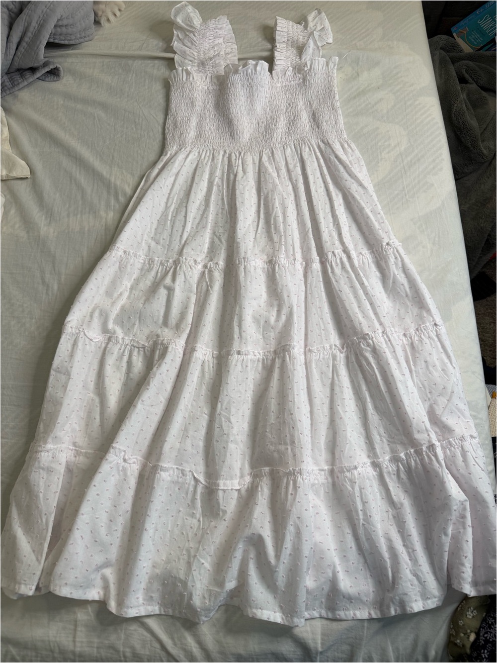 Smocked Ruffle Strap White Maxi Dress
